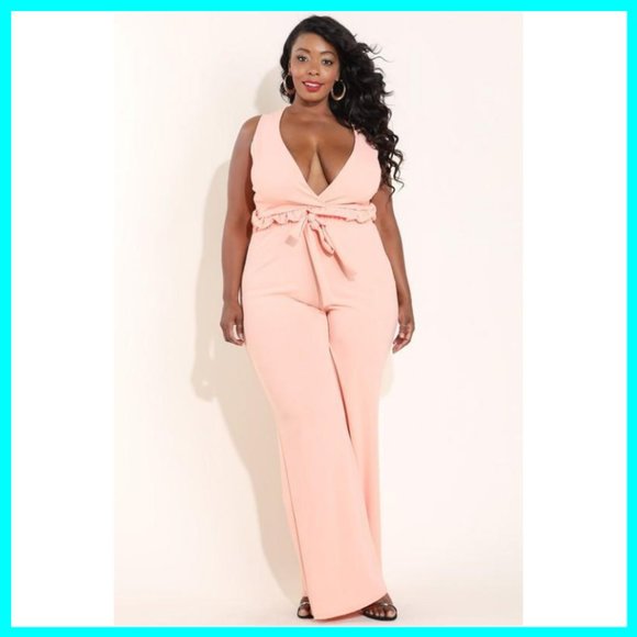 NWT Plus Size V-Neck Jumpsuit w/ Paper Bag Waist - Picture 10 of 11
